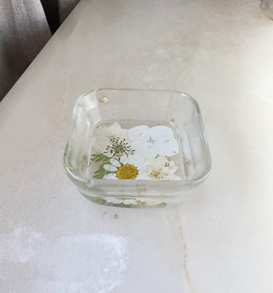 “White Floral” Square Ring Dish