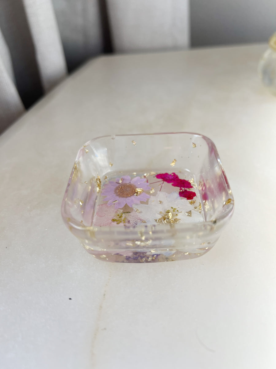 "Pink + Purple Floral" Square Ring Dish