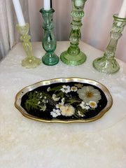 Dark Daisy Floral Artisan Long Tray