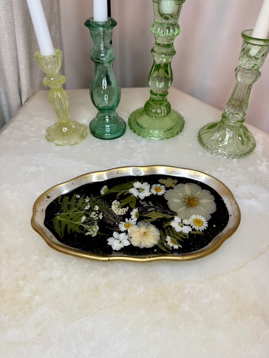 Dark Daisy Floral Artisan Long Tray