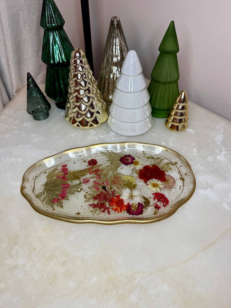 “Red Floral” Artisan Long Tray