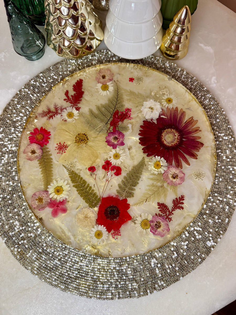 “Gold + Red Floral Holiday” Round Brie Board
