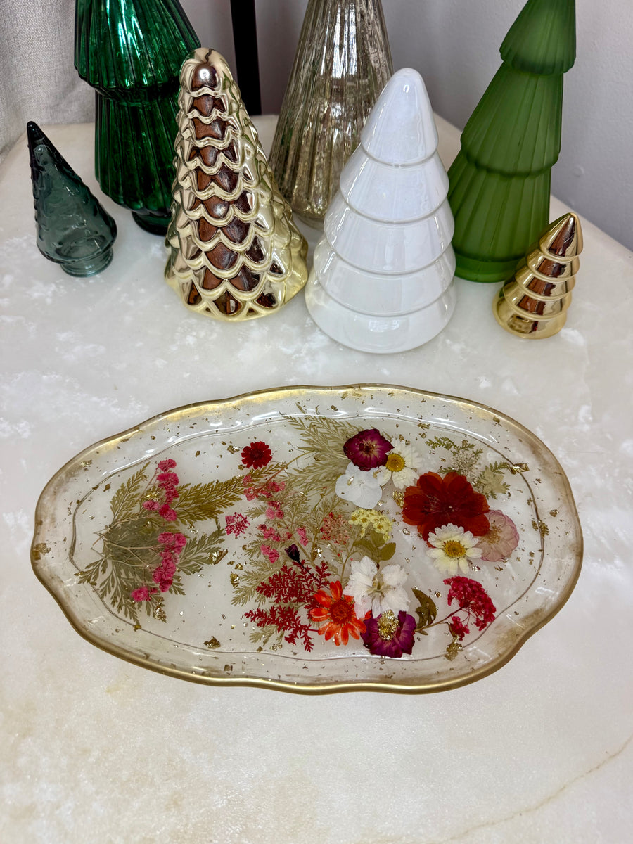 “Red Floral” Artisan Long Tray