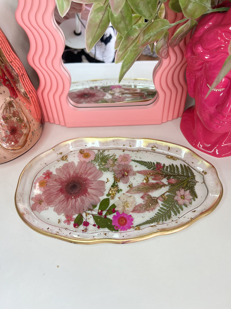 Pink Floral Artisan Long Tray