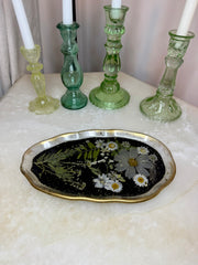 Dark Daisy Floral Artisan Long Tray