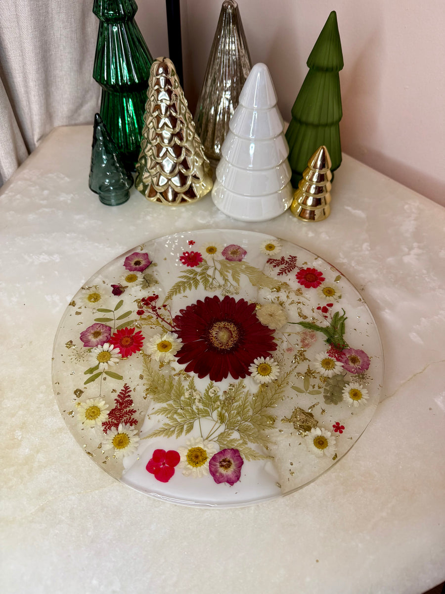 “Red Floral Holiday” Round Brie Board