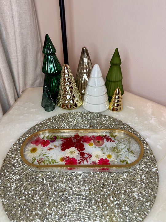 “Red Holiday Floral” Long Pill Tray
