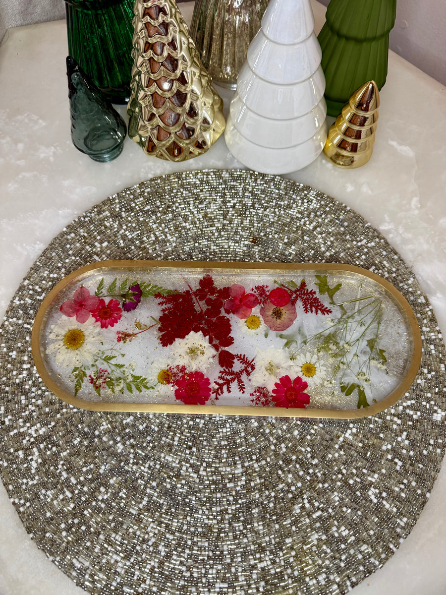 “Red Holiday Floral” Long Pill Tray