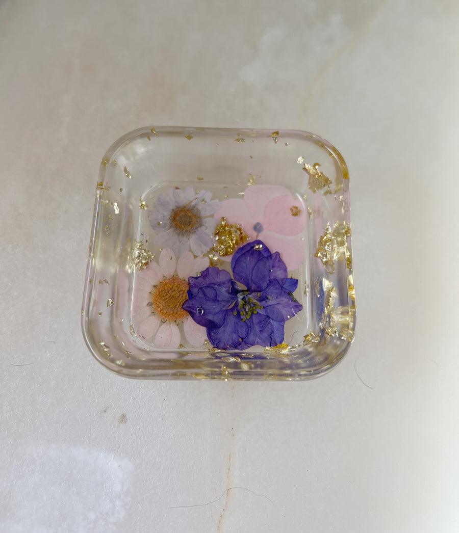 "Pink + Purple Floral" Square Ring Dish