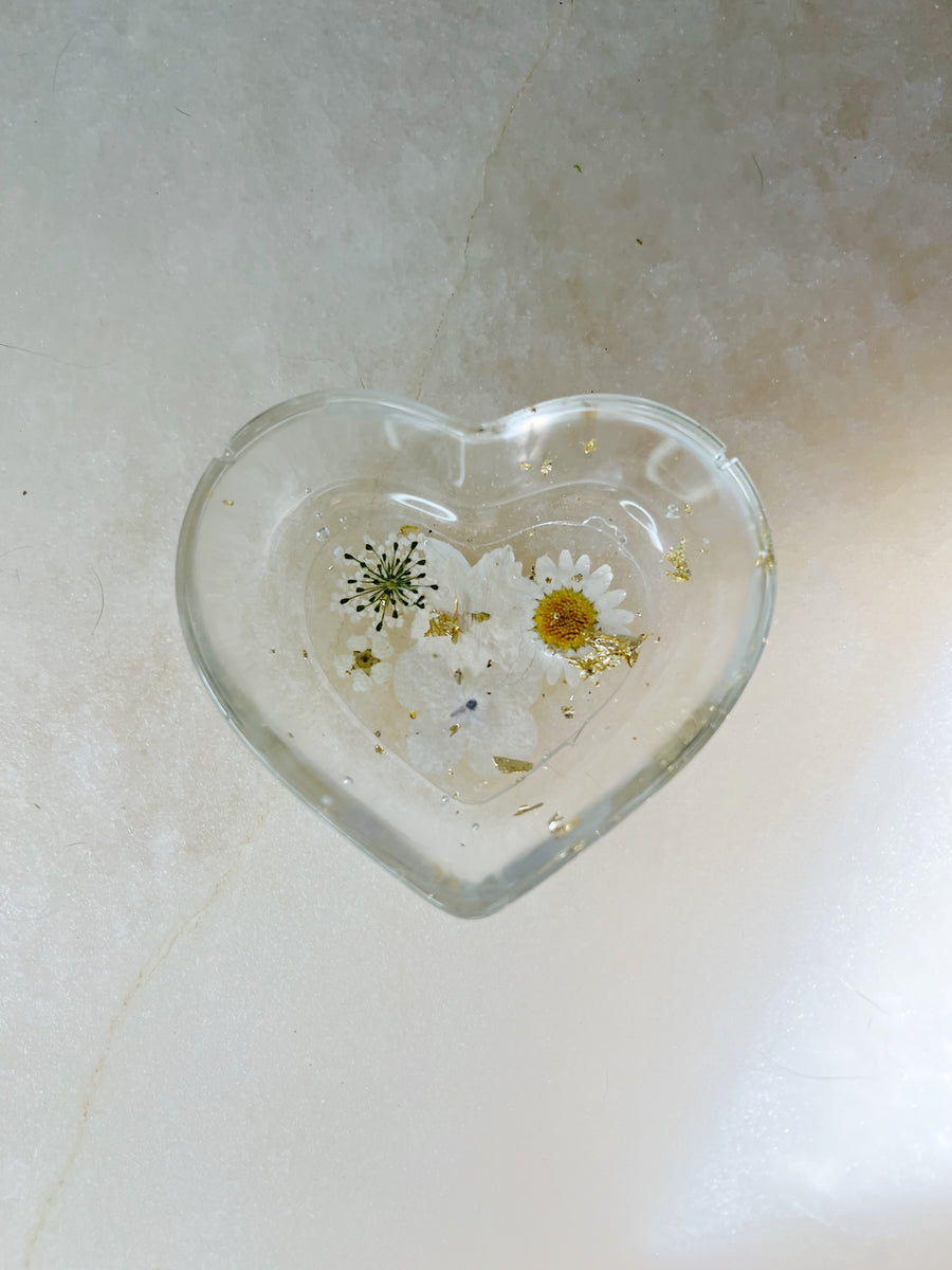 “White Floral” Heart Ring Dish