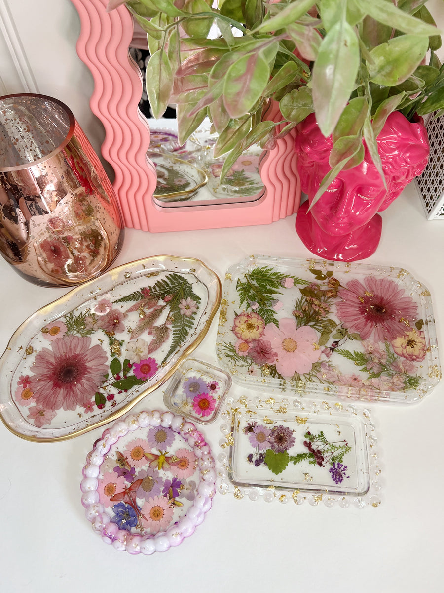 Pink Floral Artisan Long Tray