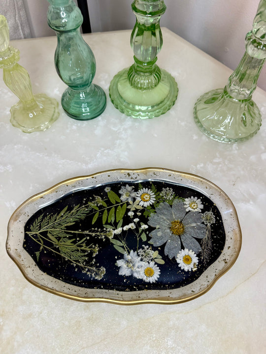 Dark Daisy Floral Artisan Long Tray