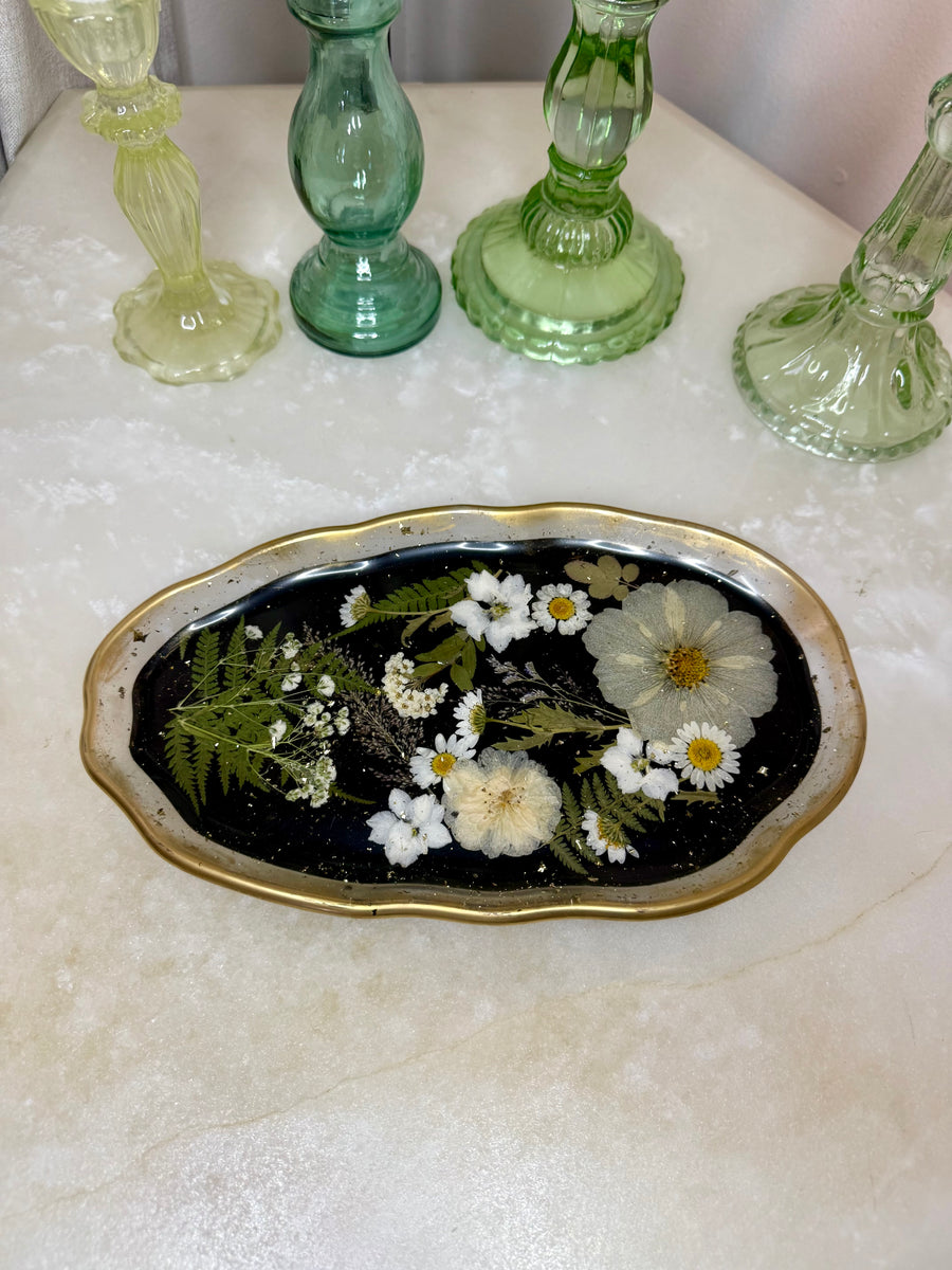 Dark Daisy Floral Artisan Long Tray