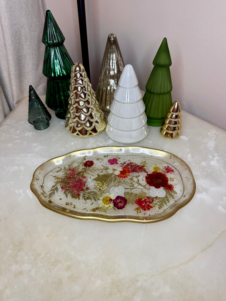 “Red Floral” Artisan Long Tray