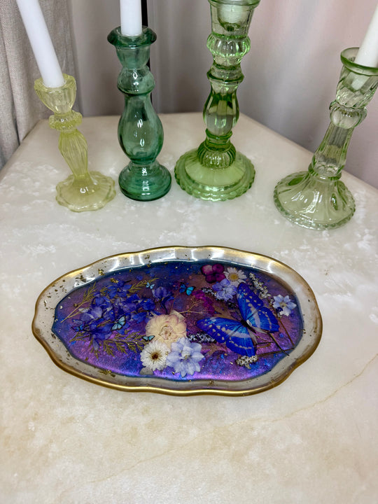 Purple Butterfly Floral Artisan Long Tray