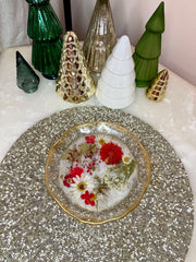 “Snowfall Red Floral” Artisan Round Tray