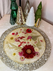 “Gold + Red Floral Holiday” Round Brie Board