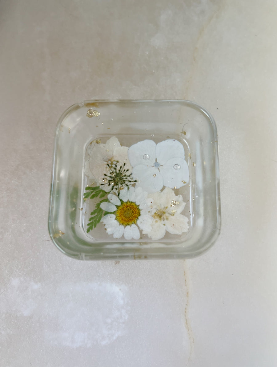 “White Floral” Square Ring Dish