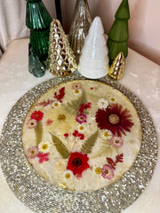 “Gold + Red Floral Holiday” Round Brie Board