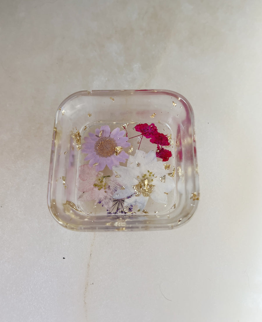 "Pink + Purple Floral" Square Ring Dish