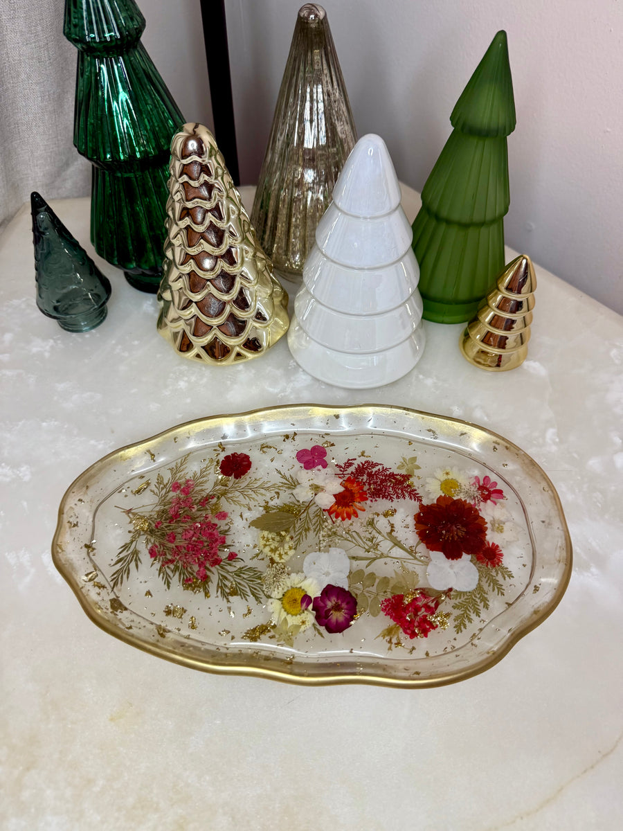 “Red Floral” Artisan Long Tray