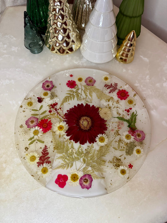 “Red Floral Holiday” Round Brie Board