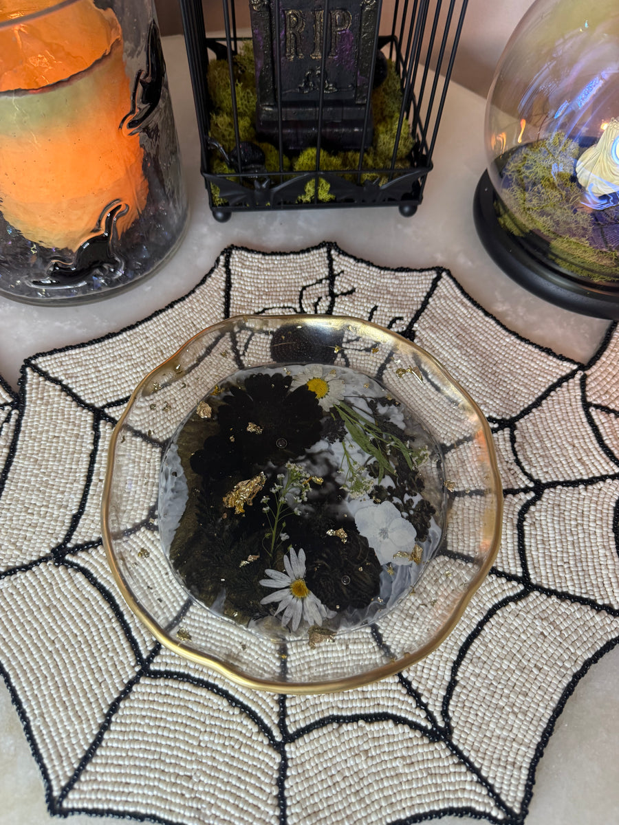 “Dark Floral” Artisan Round Tray