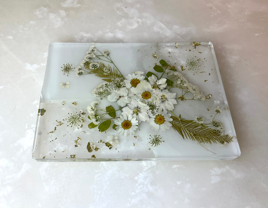 White Floral Rectangular Chevre Board