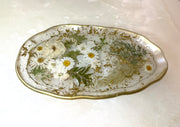 White Floral Artisan Long Tray