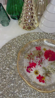 “Snowfall Red Floral” Artisan Round Tray