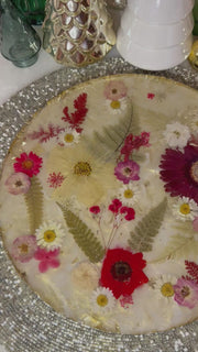 “Gold + Red Floral Holiday” Round Brie Board