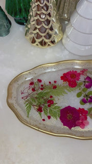 “Red Snowfall Floral” Artisan Long Tray