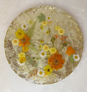 Gold Backed Orange Floral Round Brie Board