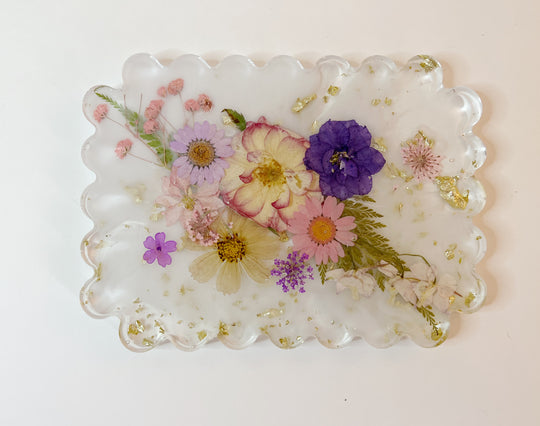 Purple and Pink Floral Rectangular Scalloped Chevre Board