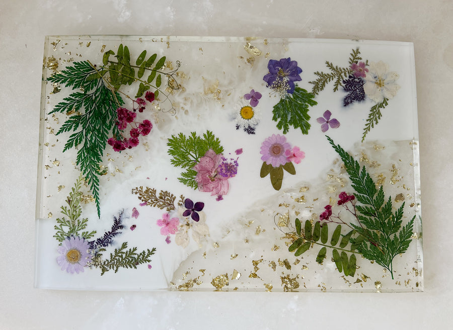 Purple and Pink Floral Rectangular Brie Board