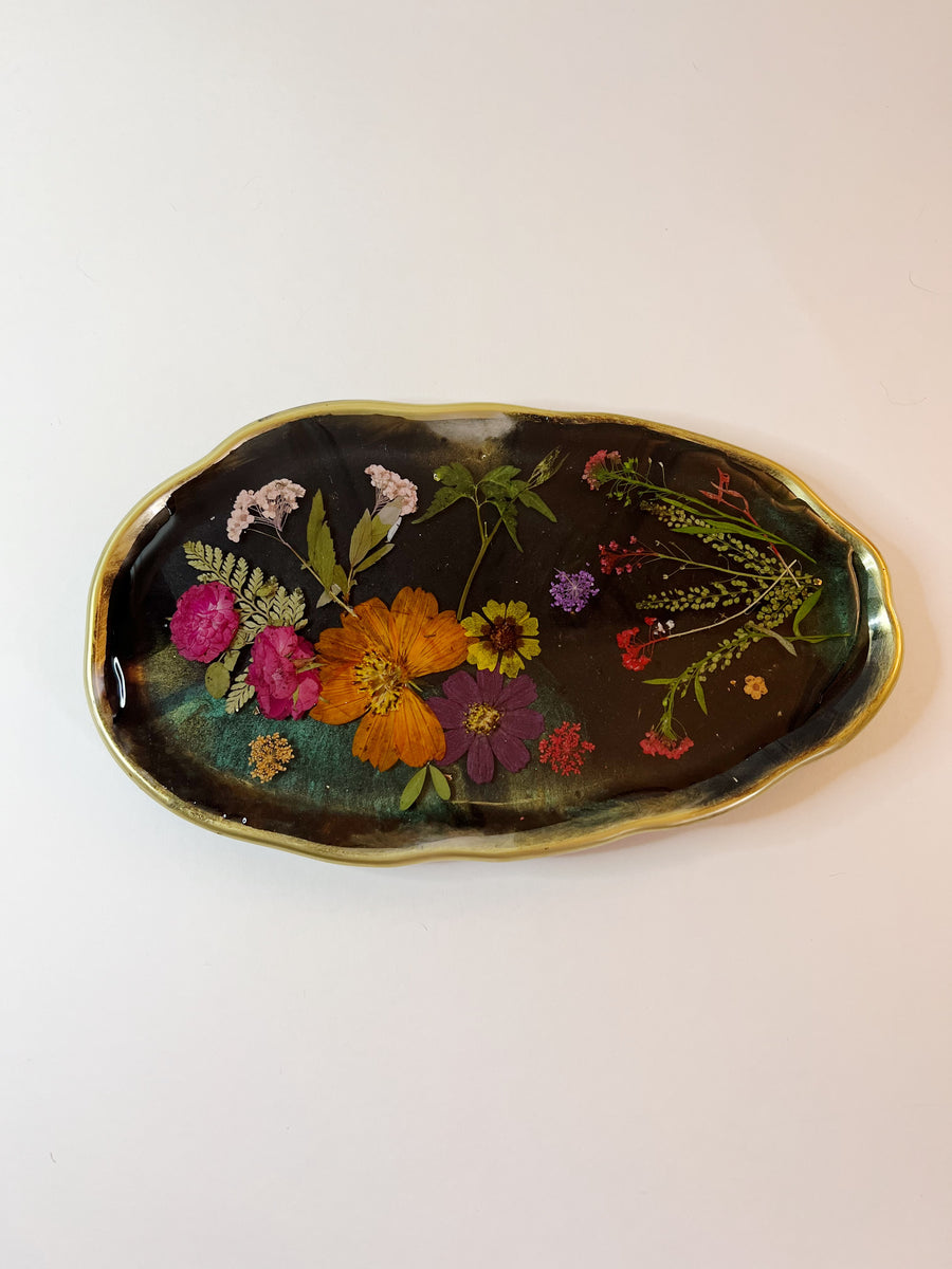 Dark Floral Artisan Long Tray