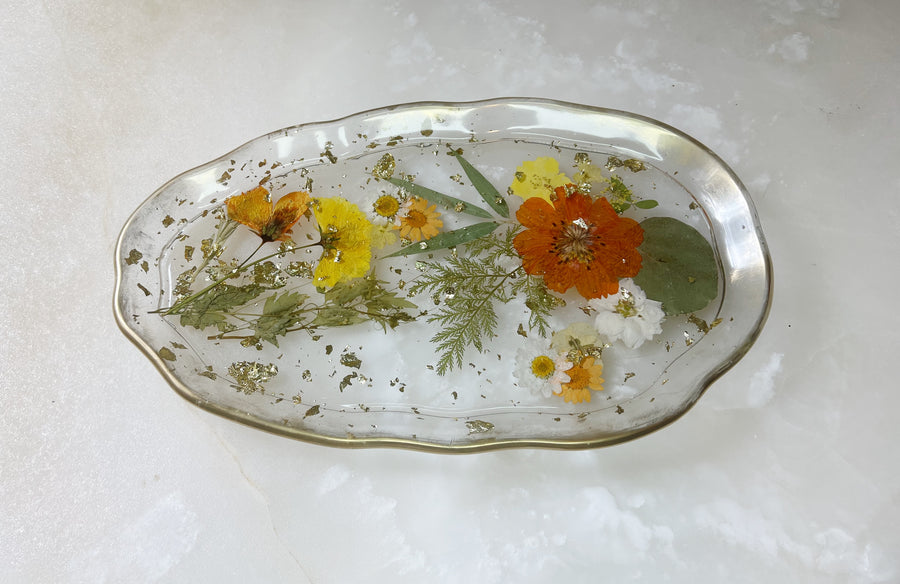 Orange Floral Artisan Long Tray