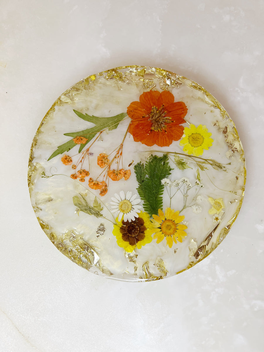 Gold Backed Orange Floral Round Murcia Board