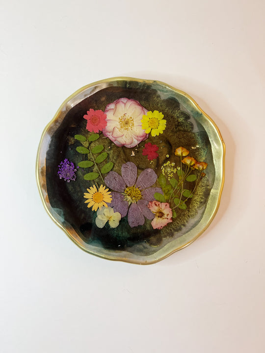 Dark Floral Artisan Round Tray