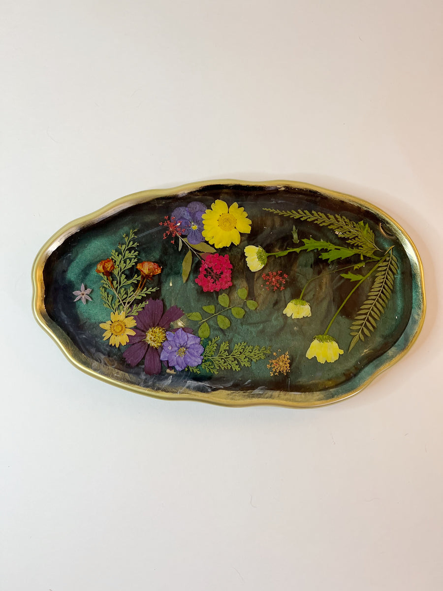 Dark Floral Artisan Long Tray