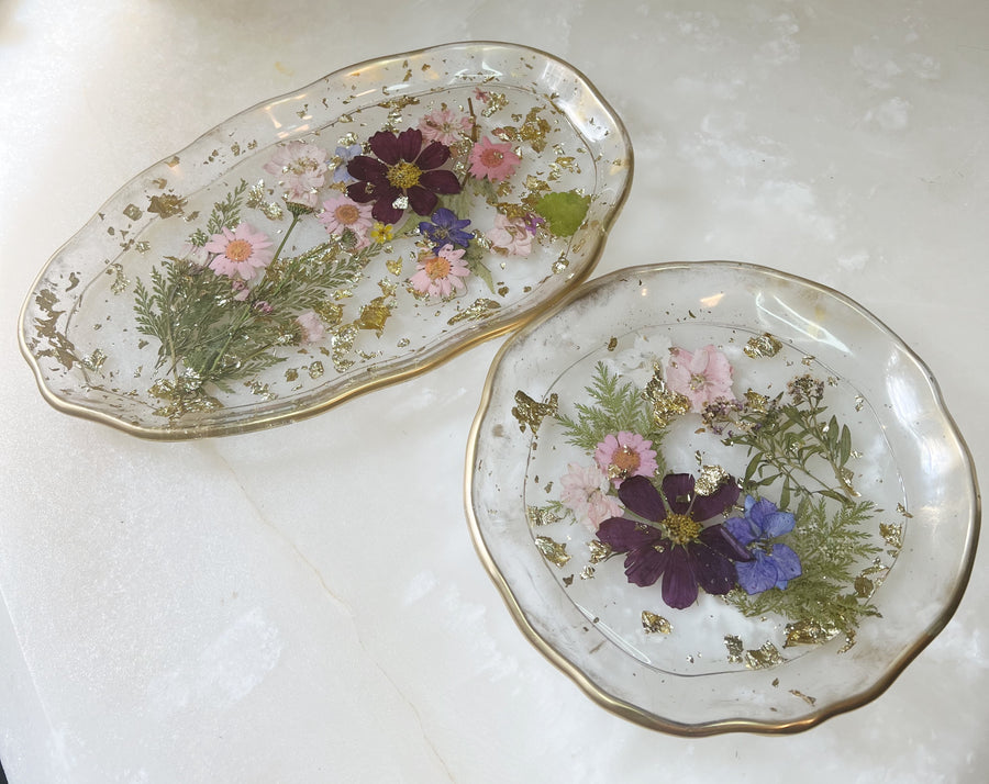 Pink + Purple Floral Artisan Round Tray