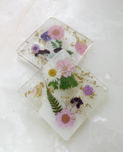 Pink + Purple Floral Square Coaster