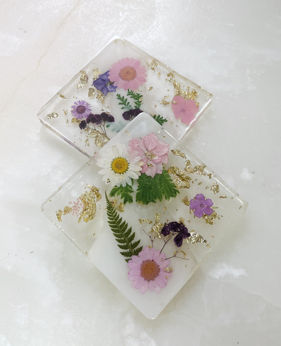 Pink + Purple Floral Square Coaster