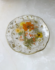 Orange Floral Artisan Round Tray