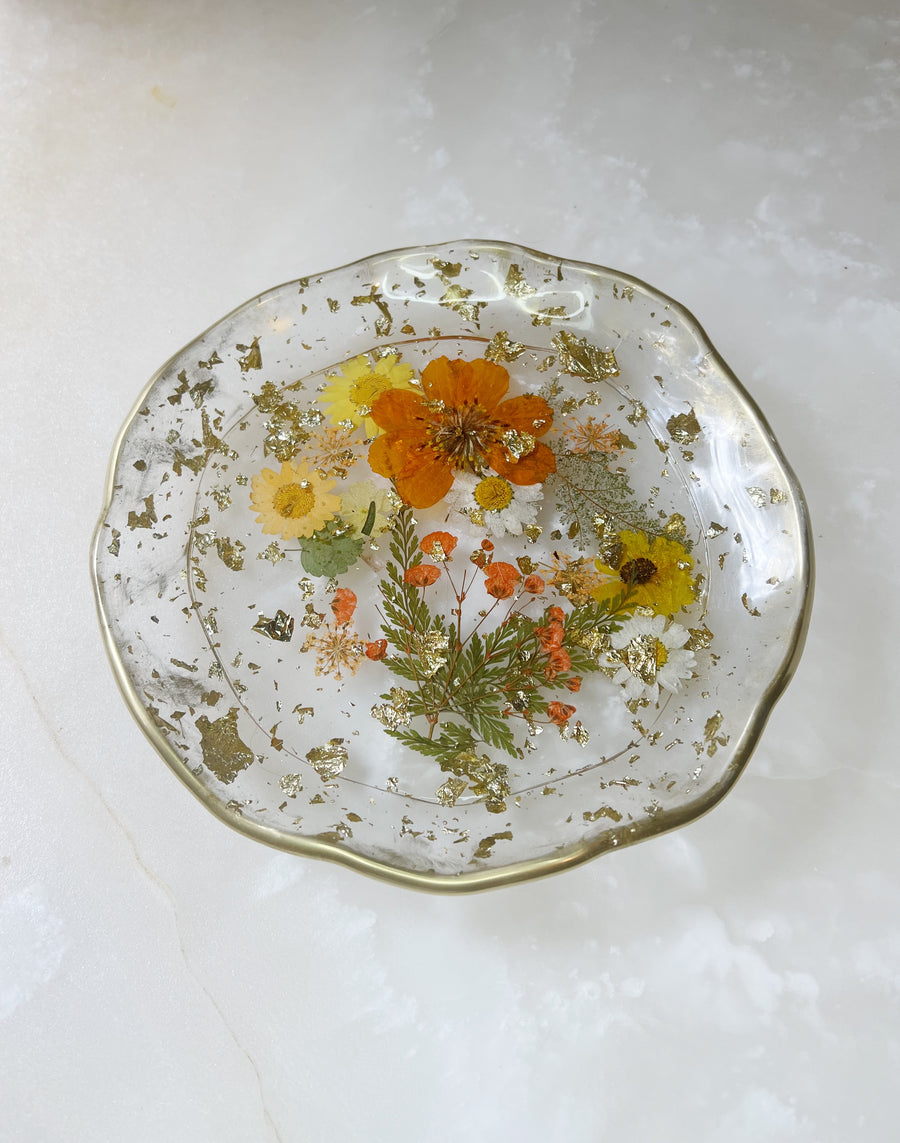 Orange Floral Artisan Round Tray