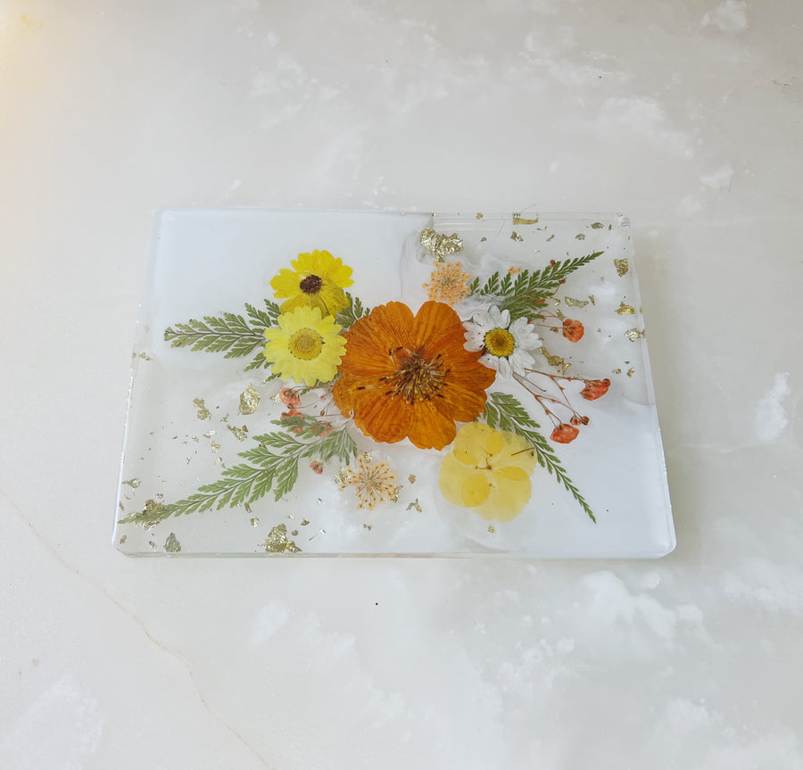 Orange Floral Rectangular Chevre Board