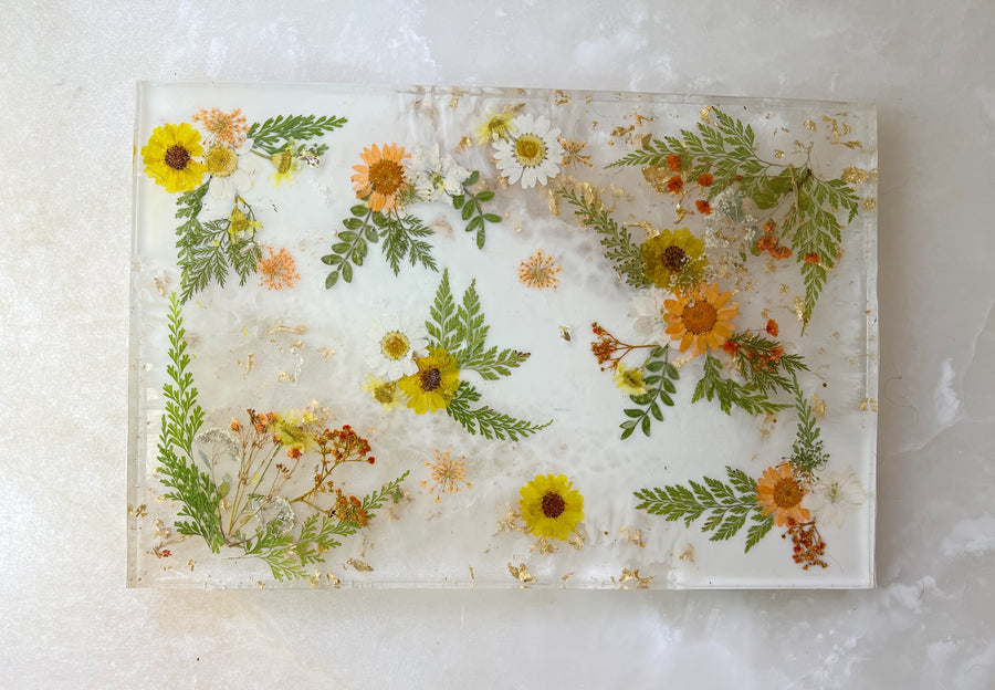 Orange Floral Rectangular Brie Board