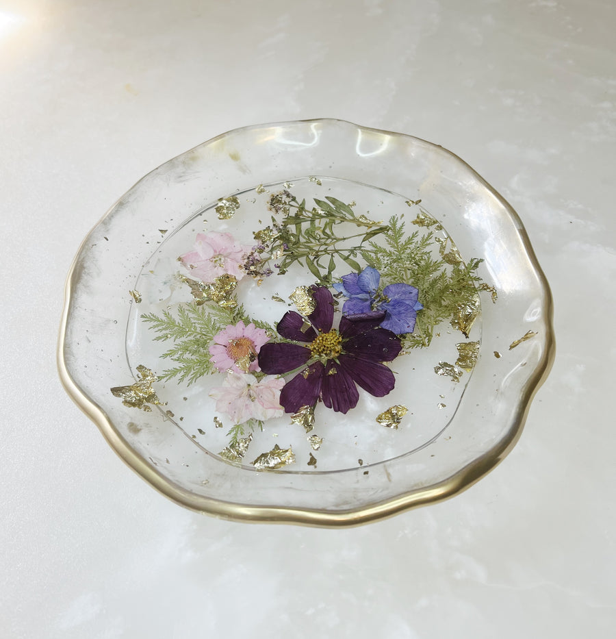 Pink + Purple Floral Artisan Round Tray