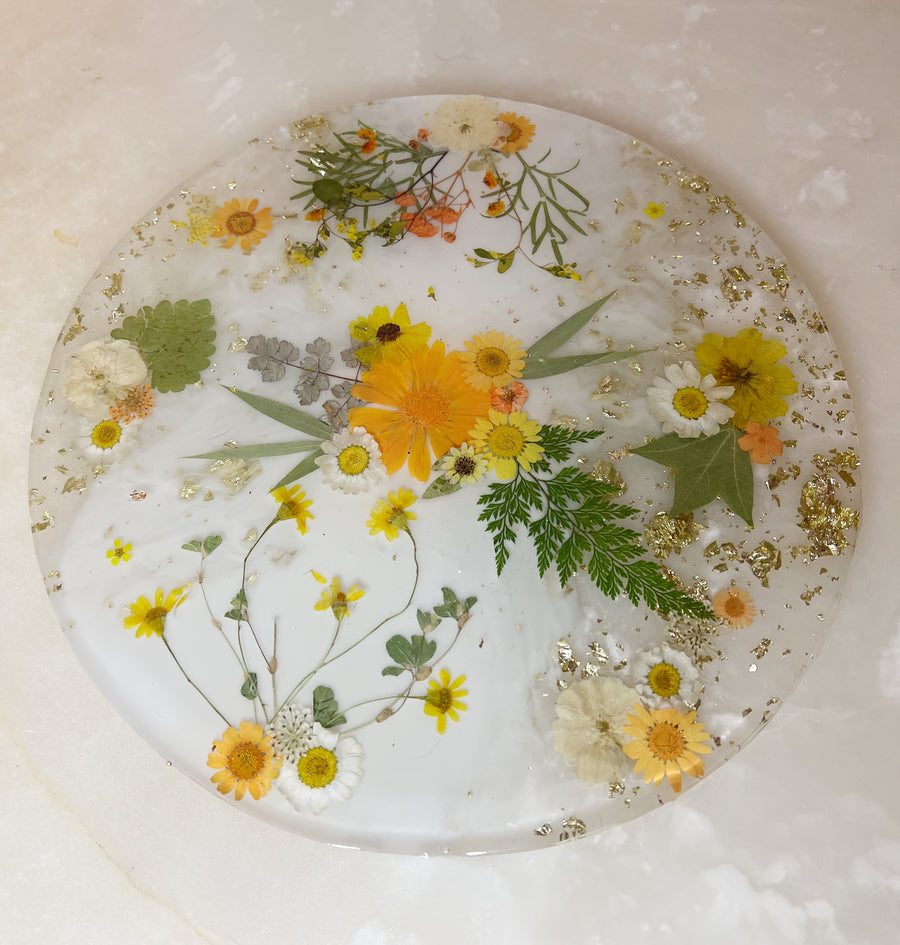 Orange Floral Round Brie Board
