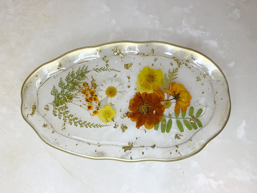 Orange Floral Artisan Long Tray